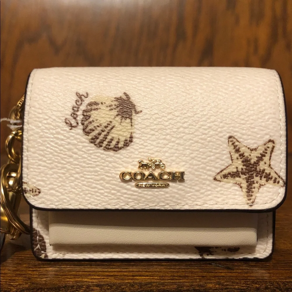 NWT-Coach-Mini Klare-Bag Charm/Keychain-Seashell 🐚 Print-Creamy White/Brown-$75 - Picture 2 of 13